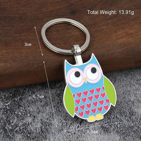 Leuke Cartoon Uil Sleutelhanger Zinklegering Emaille Metaal Dier Sleutelring Cadeau Rugzak Decoratie Accessoire