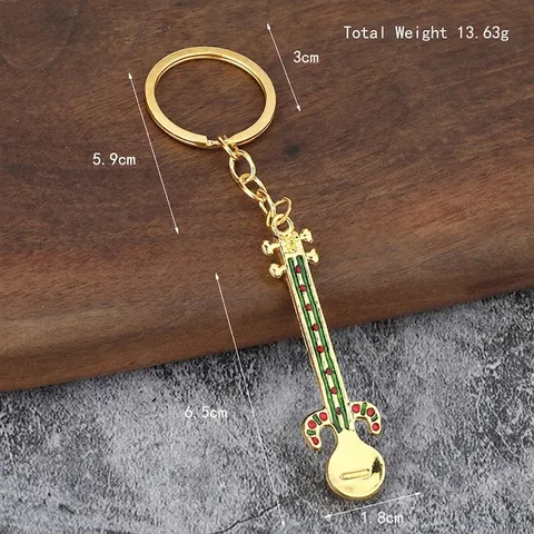 Porte-Clés En Forme D'Instrument De Musique Traditionnel Sitar Alliage De Zinc Plaqué Or Souvenir Ethnique Cadeau
