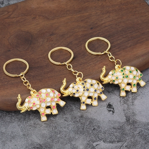 Elephant Keychain Zinc Alloy Enamel Rhinestone Lucky Animal Charm Pendant Bag Accessories Gift