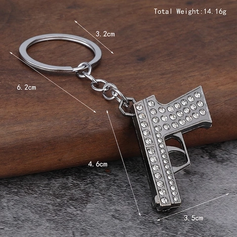 Portachiavi Pistola Lega Di Zinco Strass Hiphop Creativo Moda Stile Militare Piccolo Ciondolo Borsa Accessori Da Uomo