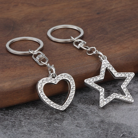 Porte-Clés Forme Cœur Étoile Strass Alliage Pendentif De Sac Pour Femmes Filles Accessoires De Mode Étincelants