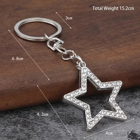 Porte-Clés Forme Cœur Étoile Strass Alliage Pendentif De Sac Pour Femmes Filles Accessoires De Mode Étincelants