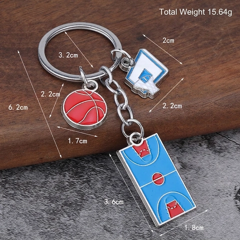 Sports Theme Metal Keychains Zinc Alloy Pendant Football Basketball Badminton Table Tennis Mini Court Equipment Novelty Gift