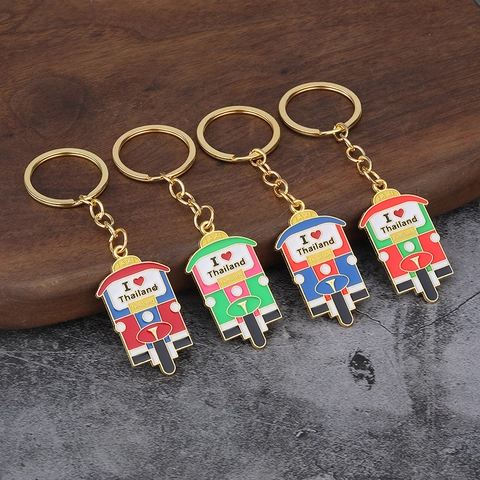 Porte-clés Thaïlande Tuk Tuk Souvenir Émail Alliage De Zinc Forme Taxi Moto Anneau Clé