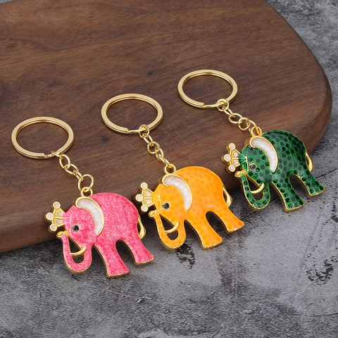 Elefant Schlüsselanhänger Zinklegierung Emaille Krone Süßes Tier Anhänger Auto Schlüsselring Halter Ornament Geschenk