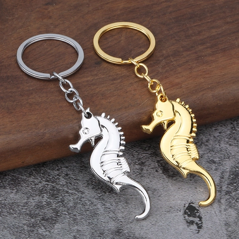 Portachiavi Cavalluccio Marino Metallo Animale Oceano Lega Di Zinco Lucidato Fascino Borsa Decorativo Accessorio Creativo