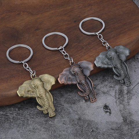 Vintage Elephant Head Keychain Zinc Alloy Metal Retro Animal Key Ring Pendant Souvenir Gift For Men Women