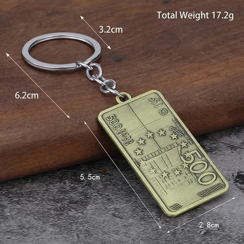 Zinklegierung Schlüsselanhänger Euro Banknoten Design Personalisiert Hip Hop Stil Anhänger Schlüsselring Retro Metall Schmuck Geschenk