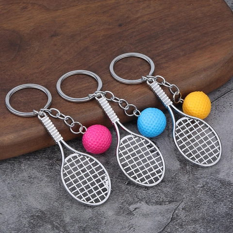 Mini Tennisracket Sleutelhanger Met Kleine Bal Zinklegering Sport Souvenirs Hanger Voor Rugzak Schoolprijzen Cadeau