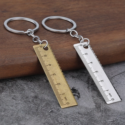 Portable Mini Ruler Keychain Zinc Alloy Metric Scale Measuring Tool Vintage Metal Ruler Pendant For Daily Use Office Gift