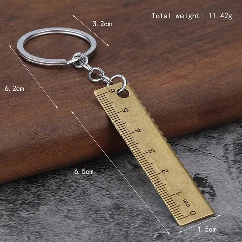 Portable Mini Ruler Keychain Zinc Alloy Metric Scale Measuring Tool Vintage Metal Ruler Pendant For Daily Use Office Gift