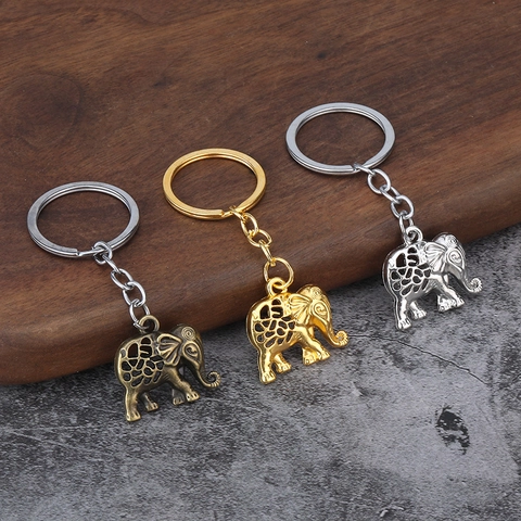 Portachiavi Elefante Vintage Lega Di Zinco Pendente In Metallo Intagliato Cavo Anello Chiave