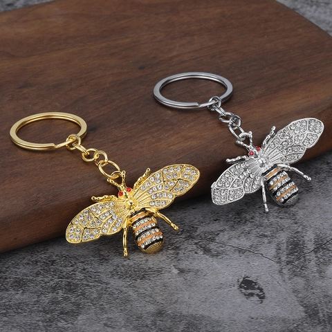 Bij Sleutelhanger Metaal Zinklegering Rhinestone Kristal Dierenvorm Auto Tas Hanger Decoratief Accessoire Cadeau Voor Vrouwen