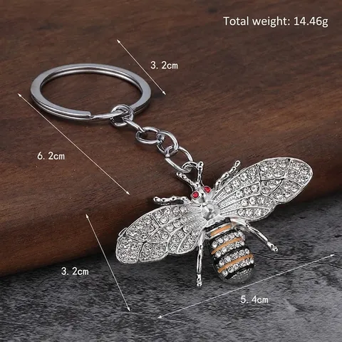 Bij Sleutelhanger Metaal Zinklegering Rhinestone Kristal Dierenvorm Auto Tas Hanger Decoratief Accessoire Cadeau Voor Vrouwen
