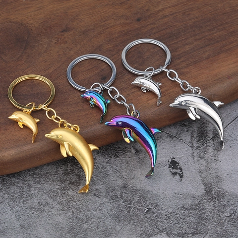 Portachiavi Delfino Madre Figlio 3D Animale Lega Di Zinco Lucida Anello Chiave Pendente Auto Accessorio Borsa Regalo