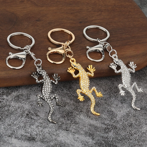 Gecko Eidechse Schlüsselanhänger Zinklegierung Funkelnde Strasssteine Auto Tasche Anhänger Kreative Metall Tier Accessoire