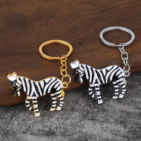 Cute Zebra Keychain Zinc Alloy Enamel Animal Pendant Bag Charm Stripe Pattern Novelty Key Ring Gift For Women Men
