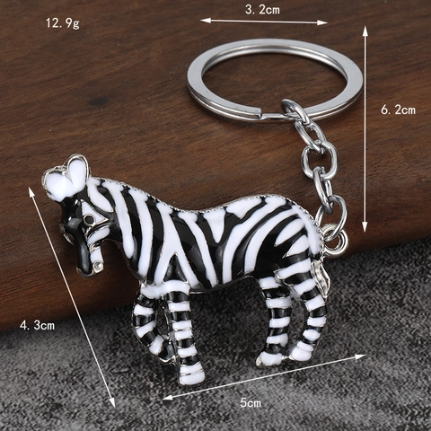 Cute Zebra Keychain Zinc Alloy Enamel Animal Pendant Bag Charm Stripe Pattern Novelty Key Ring Gift For Women Men
