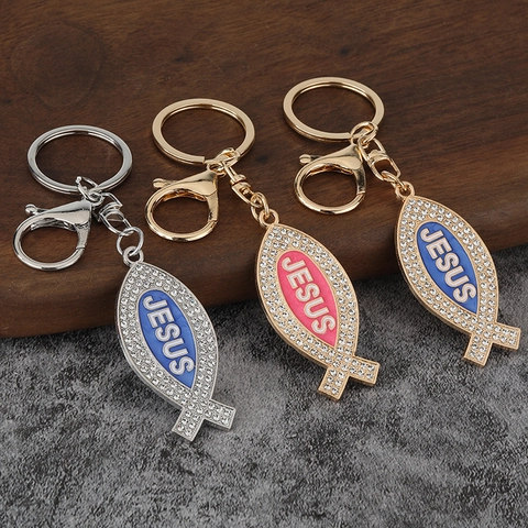 Jesus Fisch Ichthys Schlüsselanhänger Strass Kristall Christlich Religiös Zinklegierung Auto Tasche Anhänger Dekorativ