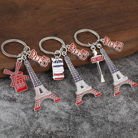 Parijs Eiffeltoren Metalen Sleutelhanger Zinklegering Emaille Charms Reis Souvenir Cadeau Vrouwen Mannen