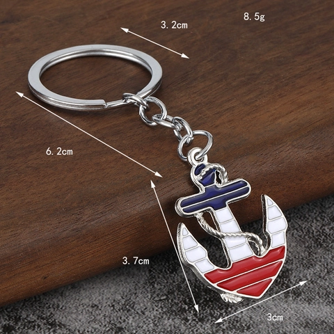 Nautical Anchor Keychain Zinc Alloy Enamel Navy Style Vintage Key Ring Pendant