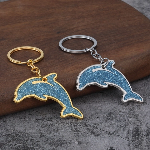 Portachiavi a Forma di Delfino in Lega di Zinco con Glitter Blu Ciondolo per Borsa Animale Marino in Metallo Accessorio per Donna Uomo