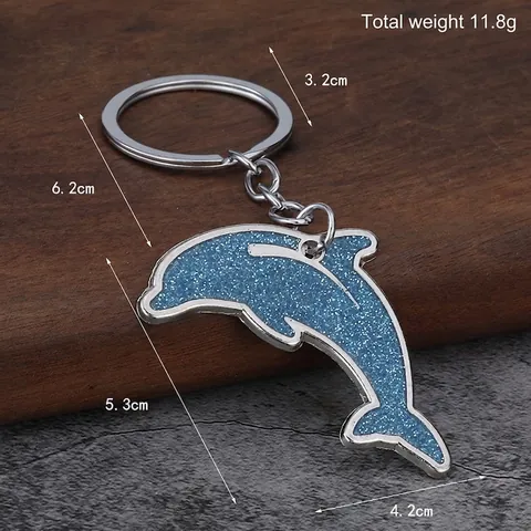 Portachiavi a Forma di Delfino in Lega di Zinco con Glitter Blu Ciondolo per Borsa Animale Marino in Metallo Accessorio per Donna Uomo