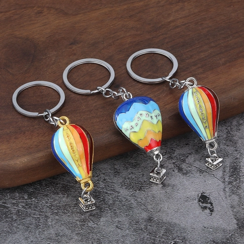 Hot Air Balloon Keychain Colorful Enamel Metal Zinc Alloy Cappadocia Souvenir With Mini Basket Pendant Travel Gift
