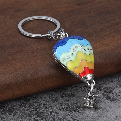 Hot Air Balloon Keychain Colorful Enamel Metal Zinc Alloy Cappadocia Souvenir With Mini Basket Pendant Travel Gift