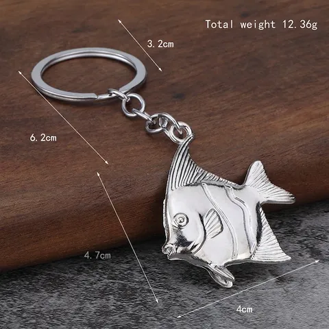 3D Engelsfisch Form Schlüsselanhänger Tropischer Fisch Anhänger Zinklegierung Poliertes Metall Schlüsselring