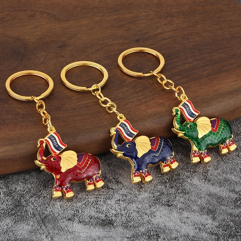 Thailand Elephant Keychain Zinc Alloy Enamel Colorful Animal Souvenir Bag Charm Pendant Key Ring Ethnic Style