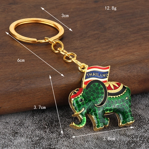 Portachiavi Elefante Thailandia Lega Zinco Smalto Placcato Oro Colorato Souvenir Ciondolo Borsa Regalo Viaggio