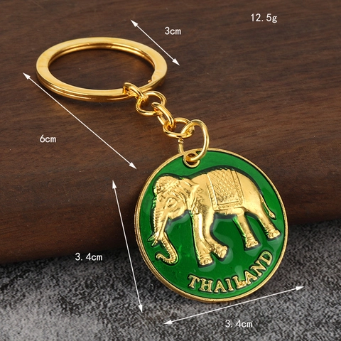Llavero De Elefante De Tailandia Oro Aleación De Zinc Relieve 3D Esmalte Colgante Redondo Souvenir De Viaje Regalo