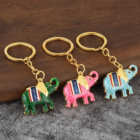 Portachiavi Elefante Lega Di Zinco Smalto Souvenir Thailandia Portafortuna Animale 3D Ciondolo Anello Auto Colorato