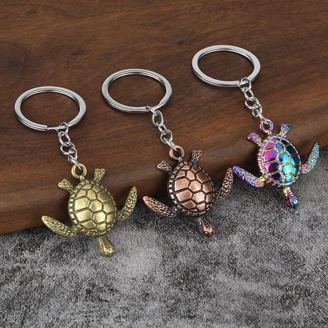 Sea Turtle Keychain Zinc Alloy Metal Ocean Tortoise Pendant Bag Hanging Charm Vintage Retro Style Decorative Accessory