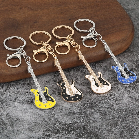Portachiavi Chitarra Elettrica Lega Di Zinco Strass Smalto Strumento Musicale Ciondolo Borsa Regalo Per Amanti Della Musica