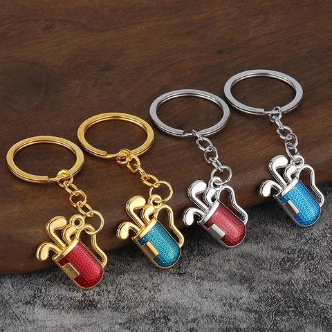 Golf Bag Club Pendant Keychain Zinc Alloy Enamel Sport Souvenir Metal Key Ring For Fans