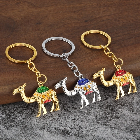 Camel Keychain Zinc Alloy Enamel Rhinestone Desert Animal Pendant Middle Eastern Style Souvenir Gift Accessory