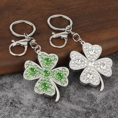 Porte-clés Trèfle À Quatre Feuilles Strass Alliage De Zinc Pendentif De Sac Porte-bonheur Étincelant Cadeau