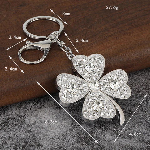 Porte-clés Trèfle À Quatre Feuilles Strass Alliage De Zinc Pendentif De Sac Porte-bonheur Étincelant Cadeau