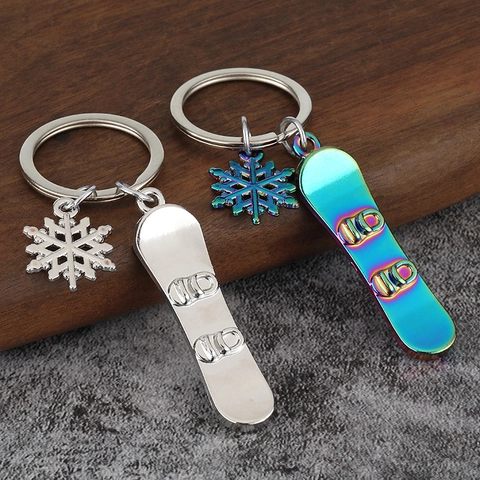 Portachiavi Tavola Da Snowboard E Fiocco Di Neve Lega Di Zinco Metallo Simulazione Sci Sport Ciondolo Borsa Charm Iridescente Argento