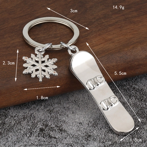 Portachiavi Tavola Da Snowboard E Fiocco Di Neve Lega Di Zinco Metallo Simulazione Sci Sport Ciondolo Borsa Charm Iridescente Argento