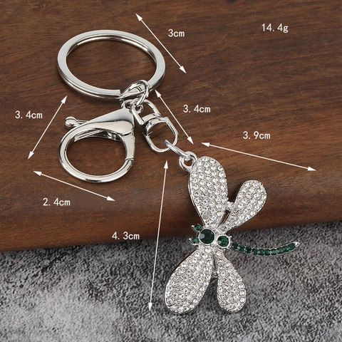 Portachiavi Libellula Lega Di Zinco Strass Scintillante Ciondolo Per Borsa Con Chiusura A Moschettone Anello Metallo Gioielli