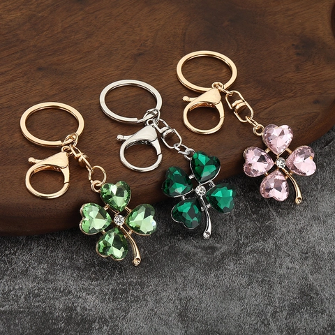 Squisito Portachiavi a Quadrifoglio in Lega di Cristallo a Forma di Cuore Con Strass Anello Portachiavi Donna Gioielli per Borsa