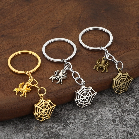 Spider Cobweb Keychain Zinc Alloy Gothic Halloween Party Bag Pendant Ornament Decoration