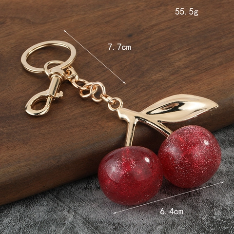 Kirsch Schlüsselanhänger Funkelnde Harz Frucht Anhänger Zinklegierung Glitzer Tasche Charm Mode Auto Schlüsselring