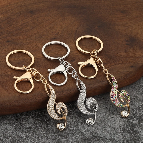 Llavero Nota Musical Clave De Sol Diamantes De Imitación Aleación Anillo De Llave Colgante Bolso Regalo Joyería Brillante