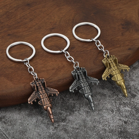 Porte-clés Avion De Chasse Alliage De Zinc Métal Anneau Porte-clés Rétro Style Militaire Souvenir Créatif Cadeau Aviation