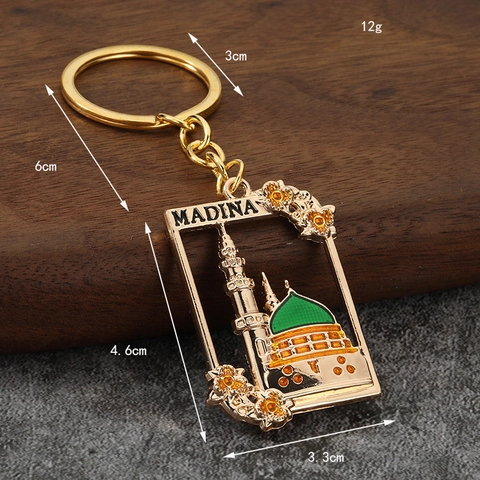 Madina Mosque Keychain Zinc Alloy Gold Plated Islamic Architecture Prophet's Mosque Souvenir Pendant Bag Accessories