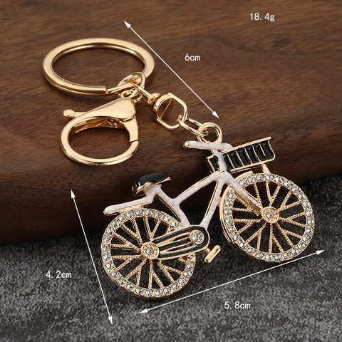 Porte-Clés Vélo Alliage De Zinc Strass Émail Charme De Vélo Pendentif Anneau De Clé Thème Sportif Décor De Sac Étincelant Cadeau